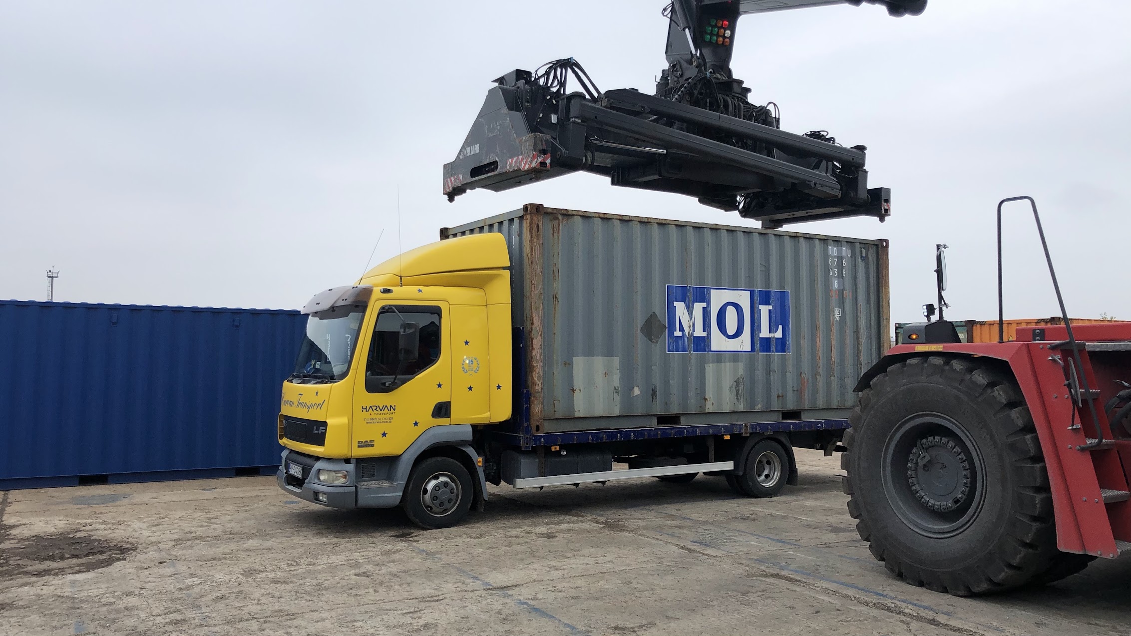 Nakládka kontajnera na vozidlo Harvan Transport